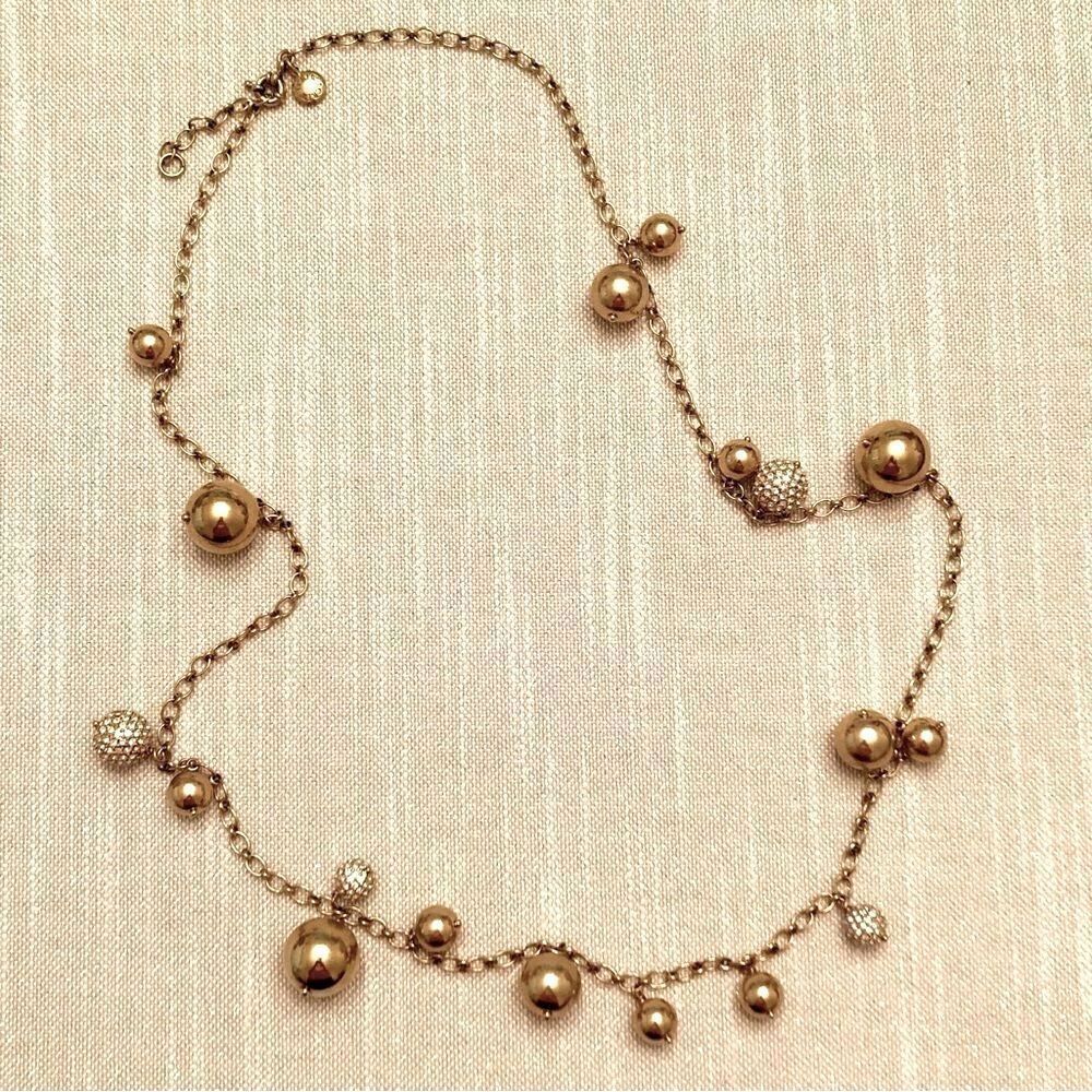 J.Crew | Pave and Gold Tone Bauble Necklace | 34” Length